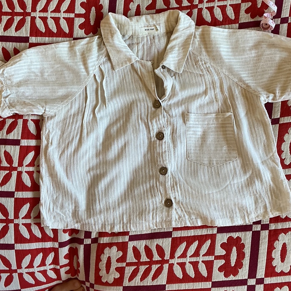 Mod Ref K Beige Striped Button-Down Shirt